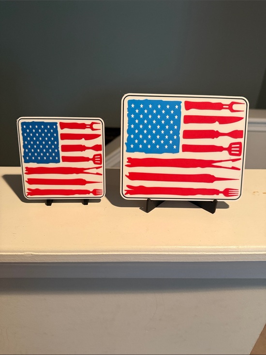Other - Patriotic BBQ Flag sign and matching coaster - Red, White & Blue